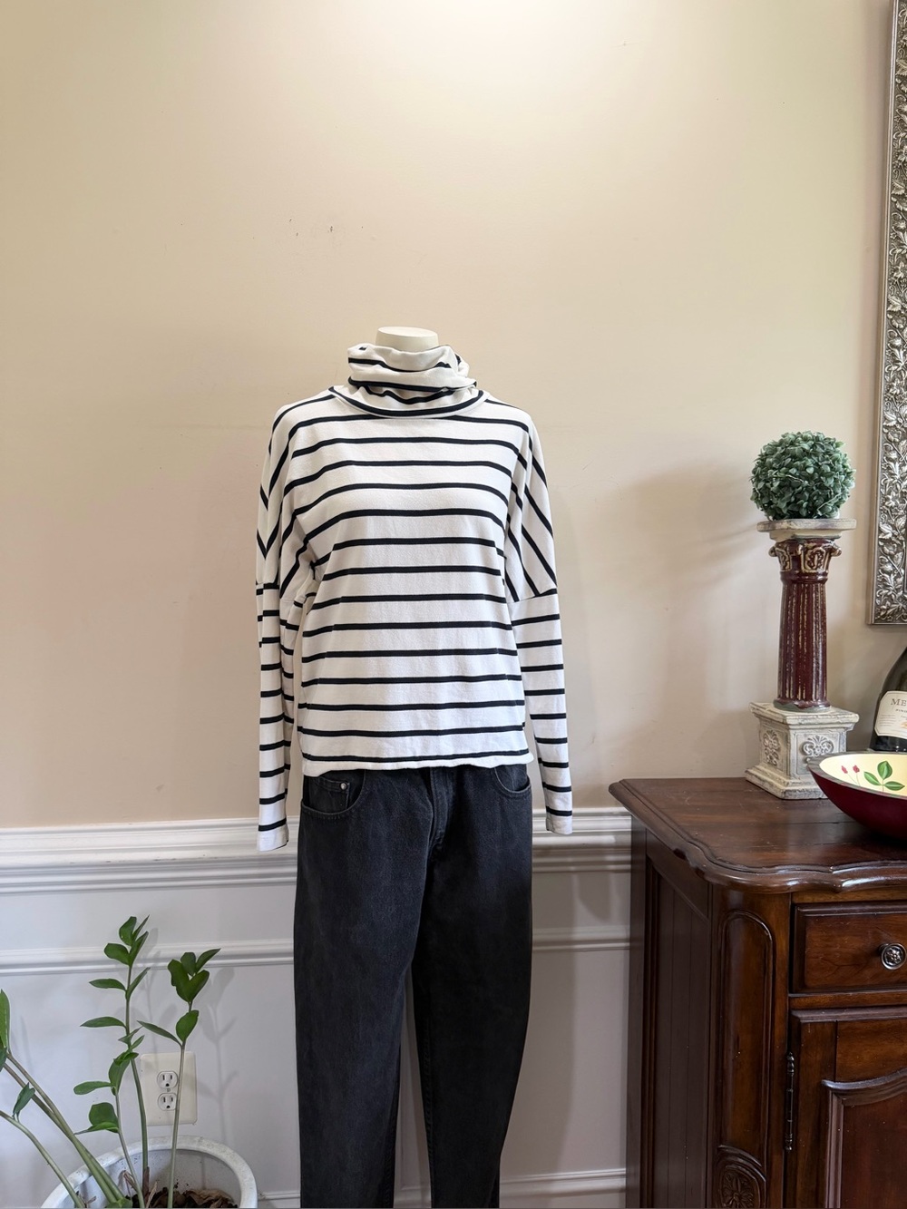 Stateside Striped Turtleneck Long Sleeve Top - Blue & White